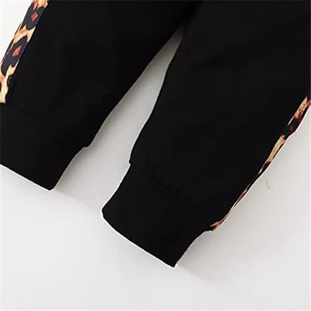 Baby Girls Hoodie Sweatshirt Pants Headband Clothing Set, Black
